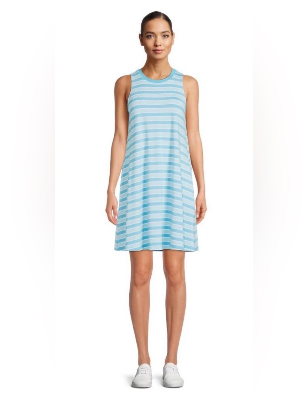 Time and Tru Light Blue Striped Casual Midi Dress with Pockets size M